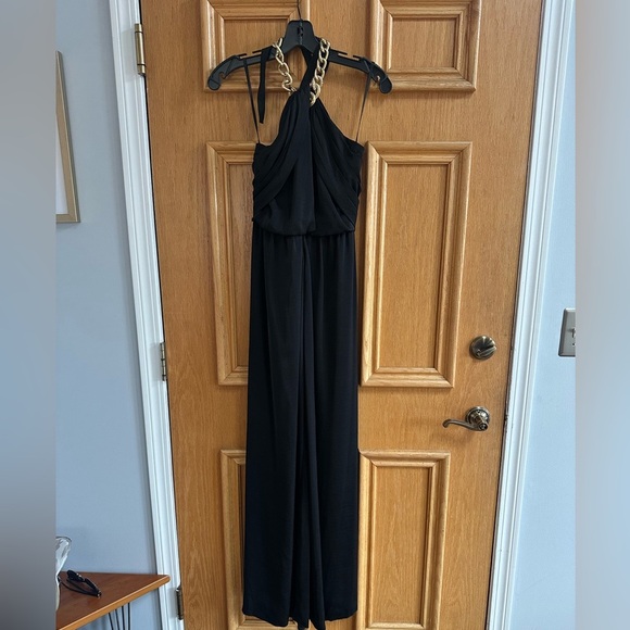 BCBG MAXAZRIA Black Halter Maxi Dress with Chain Neck – Size 0 - Picture 3 of 8